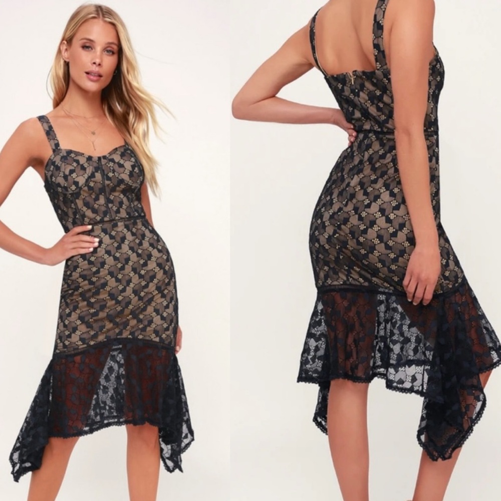 J.O.A Revolve Dressed Like A Daydream Navy Blue Lace Cocktail Dress Size XS Chic